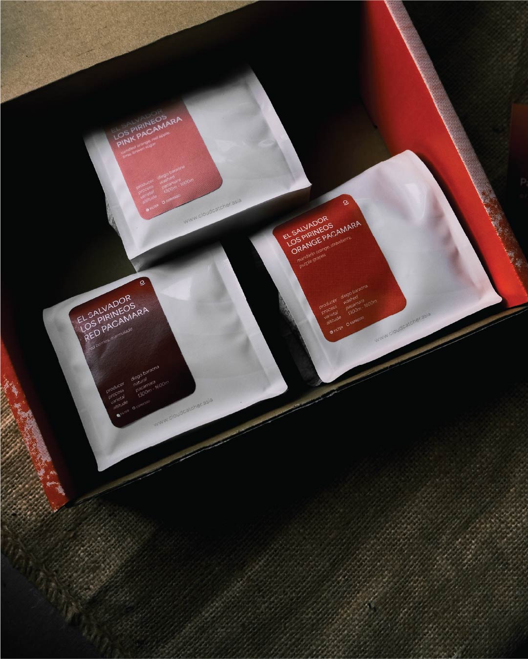 Pacamaras of Los Pirineos: Orange · Pink · Red [3x100g Set] - Cloud Catcher Roastery